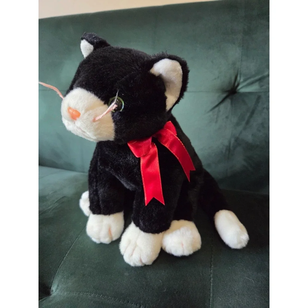 Vintage 1999 TY Beanie Baby Buddy ZIp Black & White Tuxedo Cat Red Bow 16''